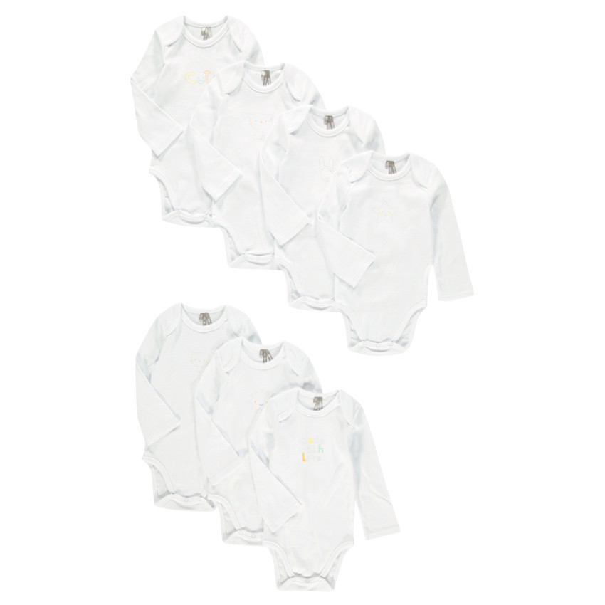 Pack de 7 bodis de manga larga de algodón con estampados de fantasía  Additional Pack de 7 bodis de manga larga de algodón con estampados de fantasía