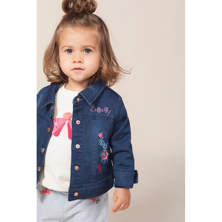 Jersey de punto fino con mangas con volantes y mariposa bordada 