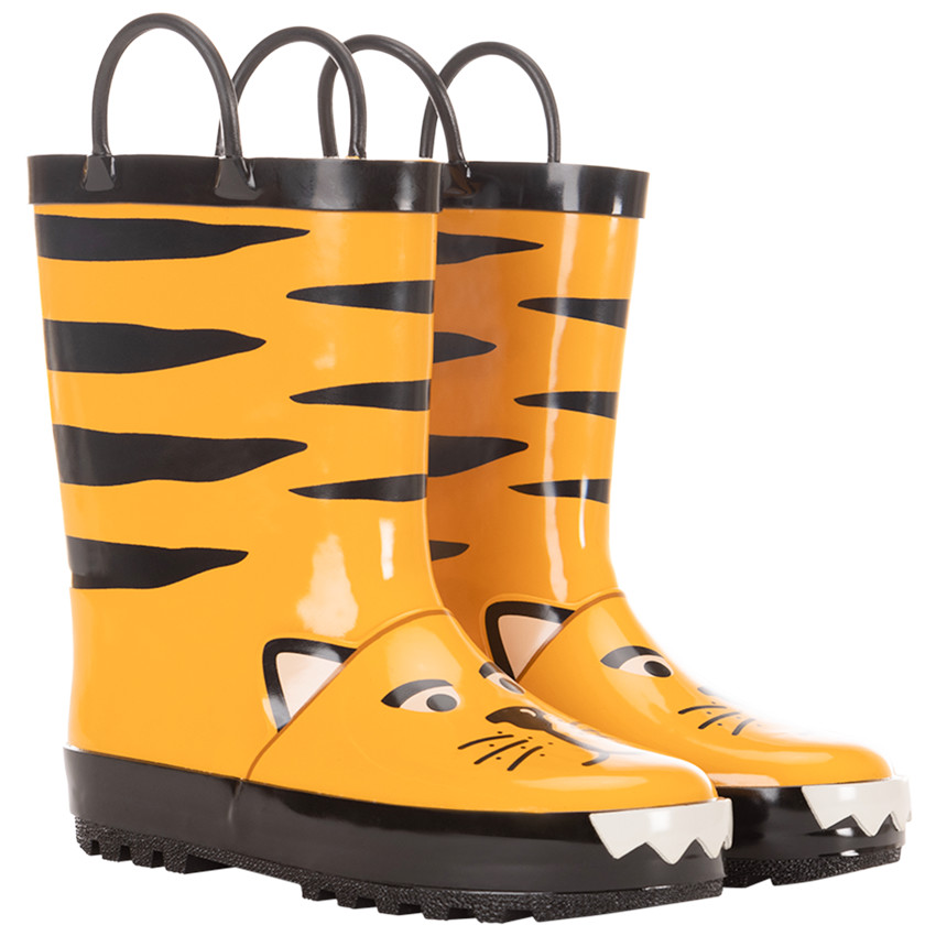 Botas de lluvia de goma con diseño de tigre y detalles divertidos para niño 