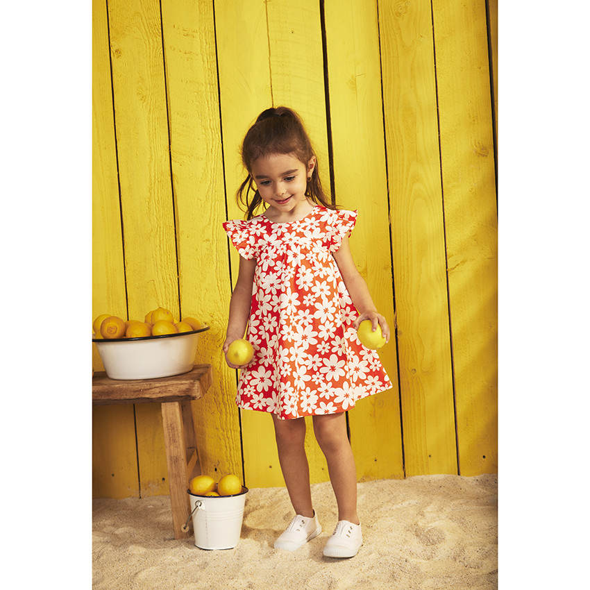 Vestido de manga corta con volantes y estampado floral para bebé niña 
