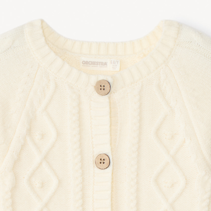 Gilet manches longues en tricot torsadé uni pour fille  