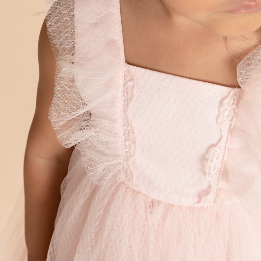 Vestido de ceremonia con volantes de tul para niña bebé 