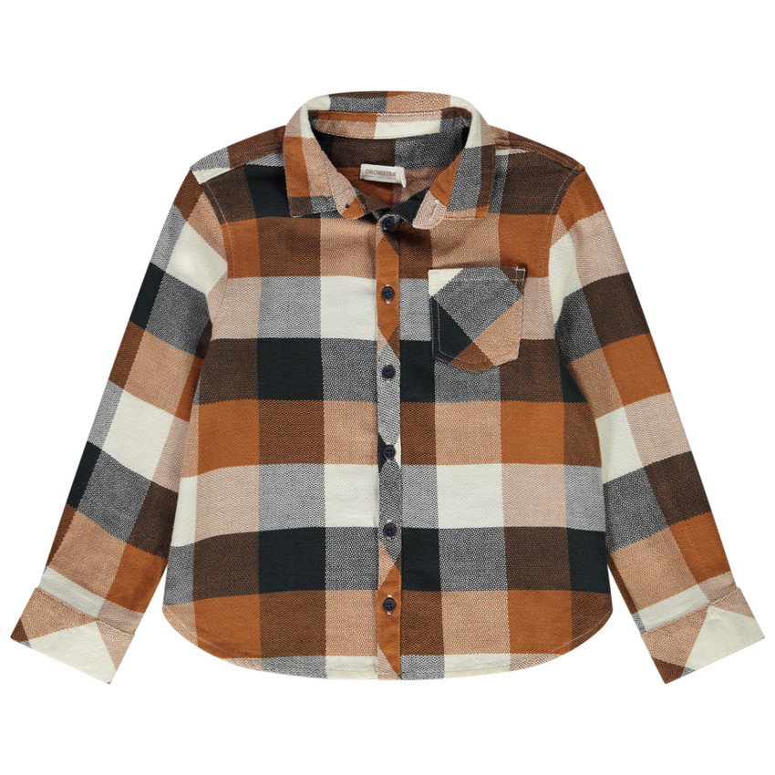 Camisa de cuadros de manga larga con bolsillo para niño 