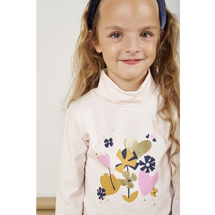 Suéter de niña con cuello alto y estampado divertido en jersey. 