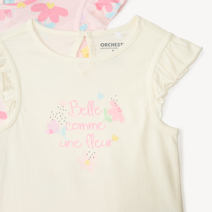 Lote de 4 camisetas de manga corta con estampados divertidos para bebé niña. 