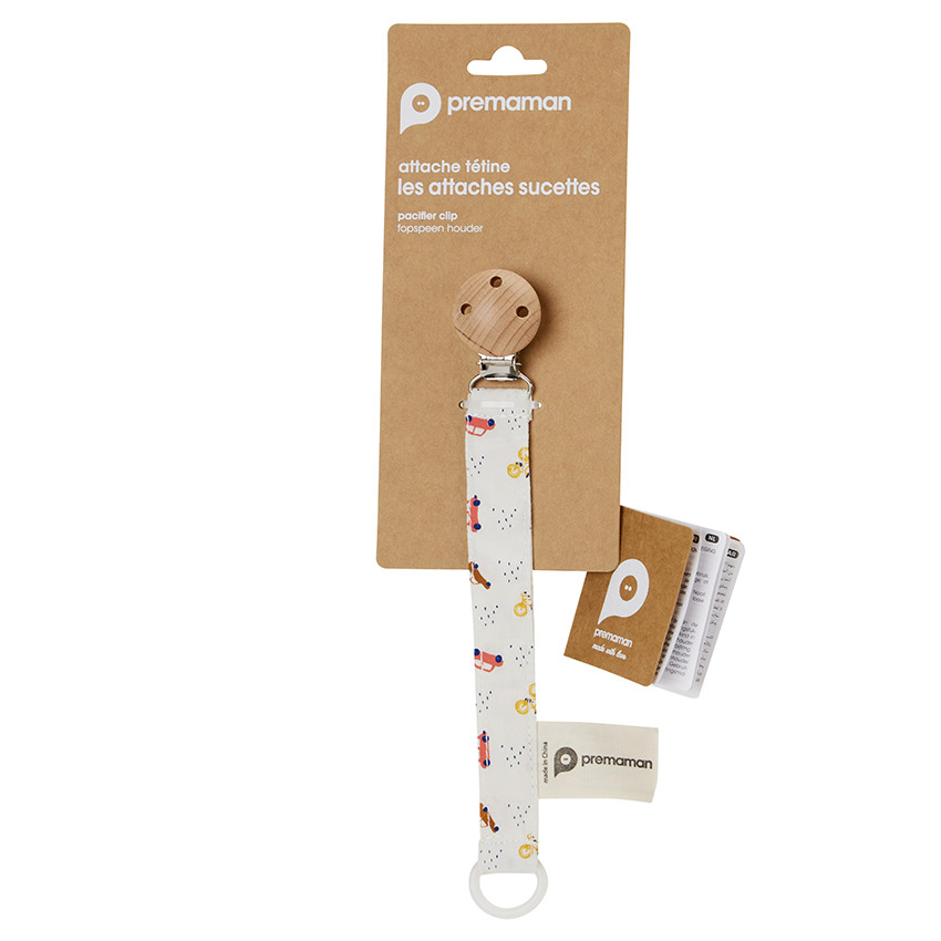 Clip para chupete de madera con diseño de coches 