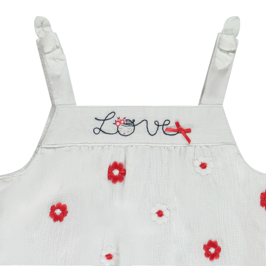 Combinaison corta bordada de flores efecto crêpe para bebé niña 