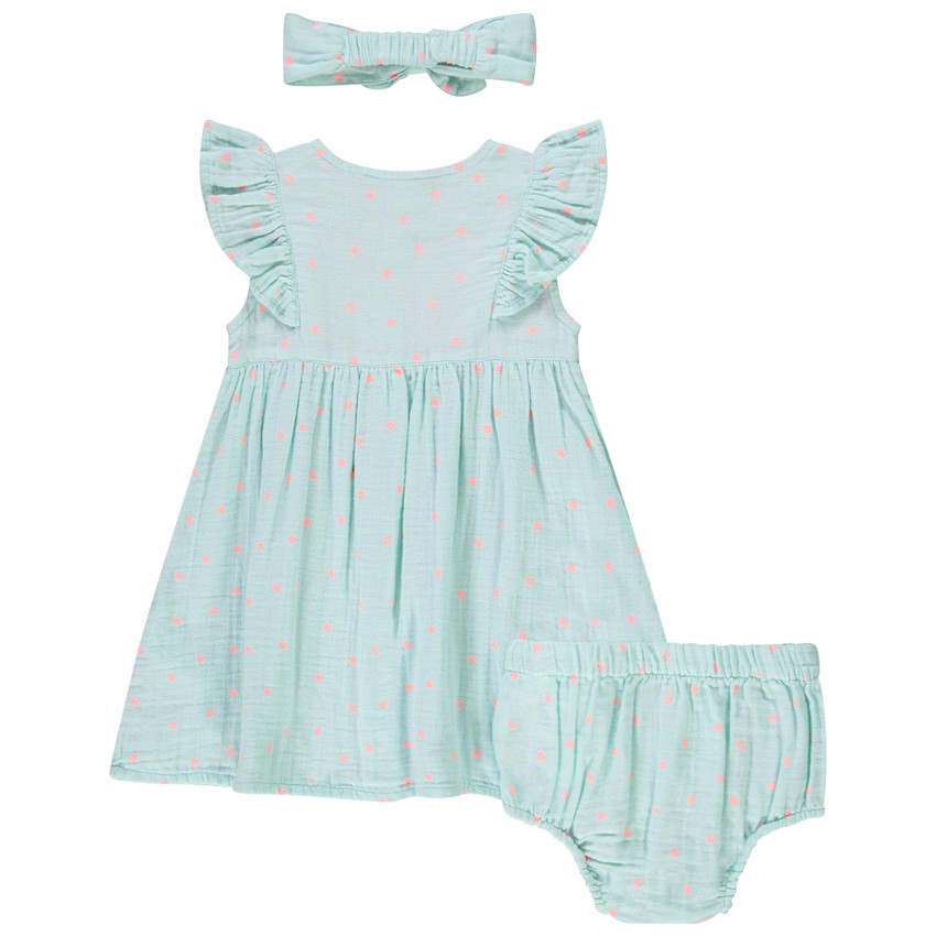 Conjunto de 3 piezas vestido + pololo + diadema de lunares para niña 