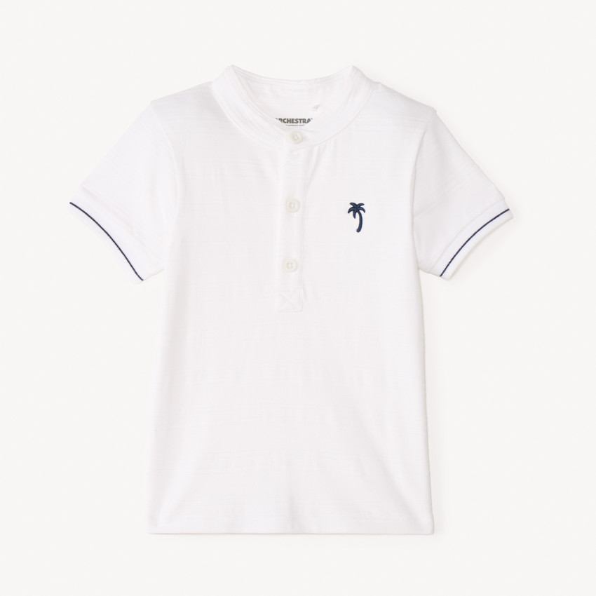 Polo de manga corta con cuello mao y bordado de palmera para bebé niño. 