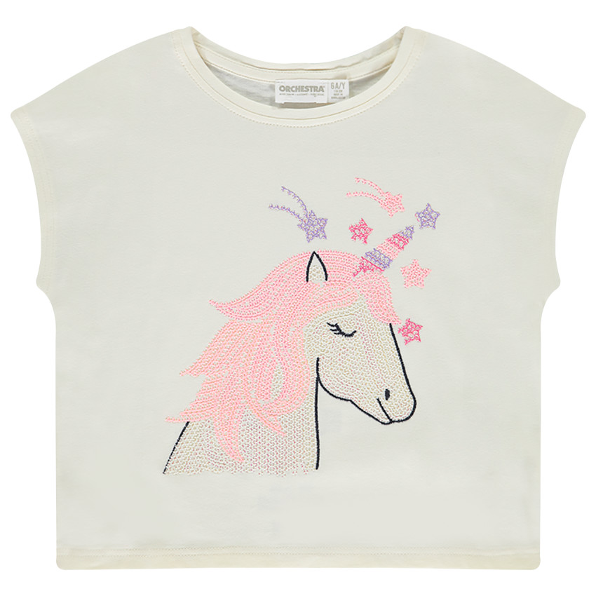 Camiseta de manga corta tipo boxy con unicornio para niña 