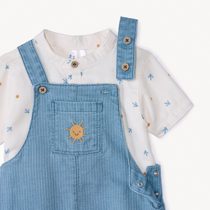 Conjunto de camisa de manga corta y peto con estampado de sol para bebé niño 