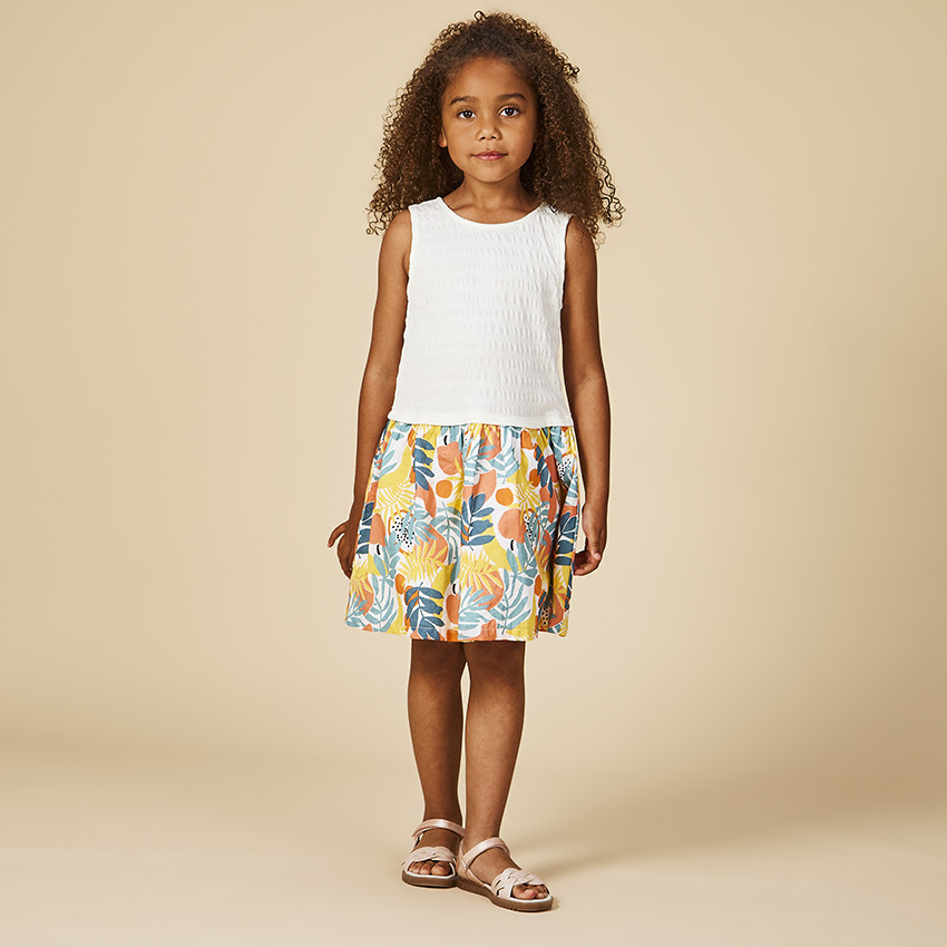 Vestido sin mangas efecto 2 en 1 bicolor para niña 