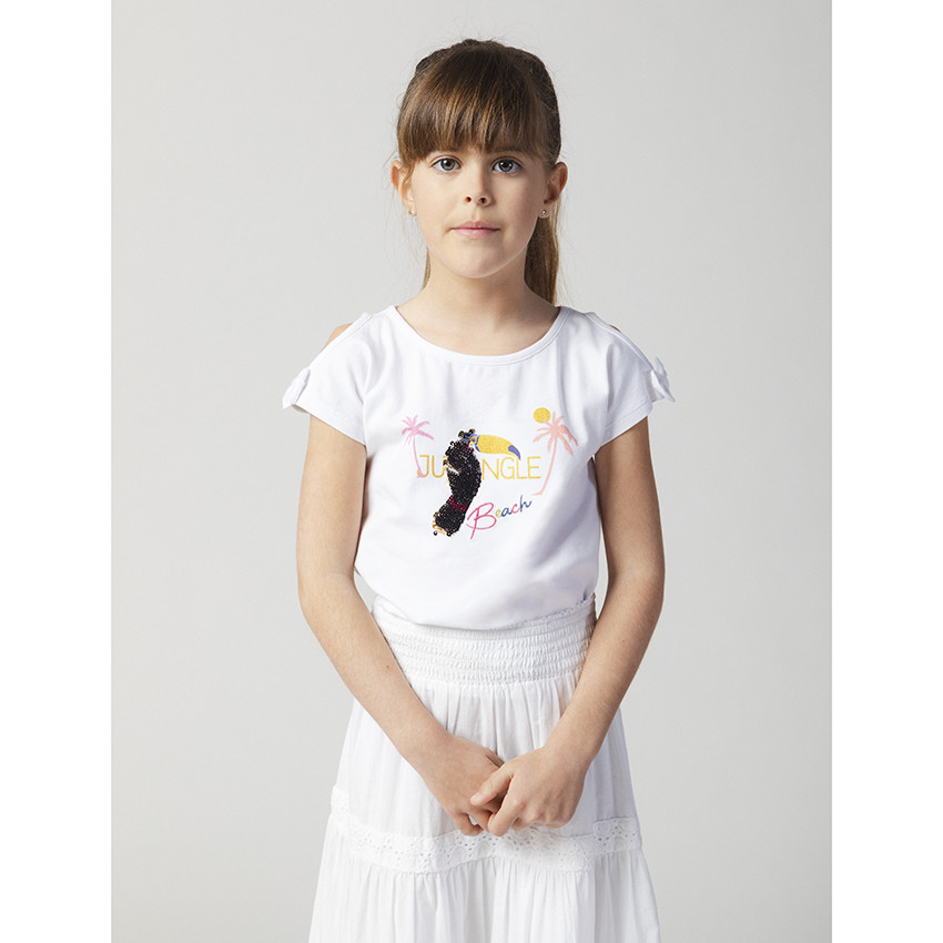 T-shirt manches courtes motif toucan en sequins magiques 