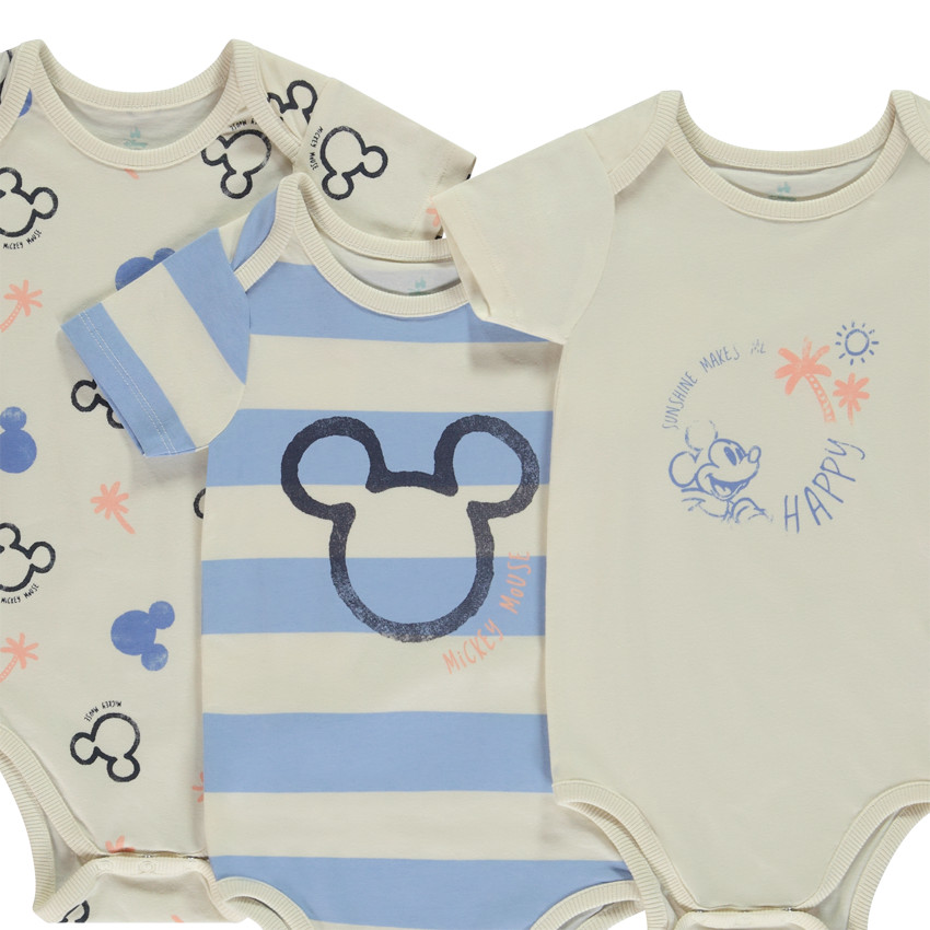 Pack de 3 bodies manga corta Mickey Disney para bebé niño con diferentes aperturas según la edad 