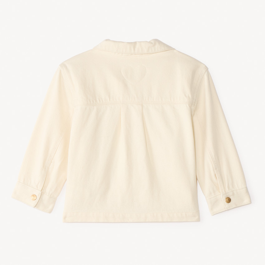Chaqueta de mezclilla lisa con bordado de corazones para niña bebé. 