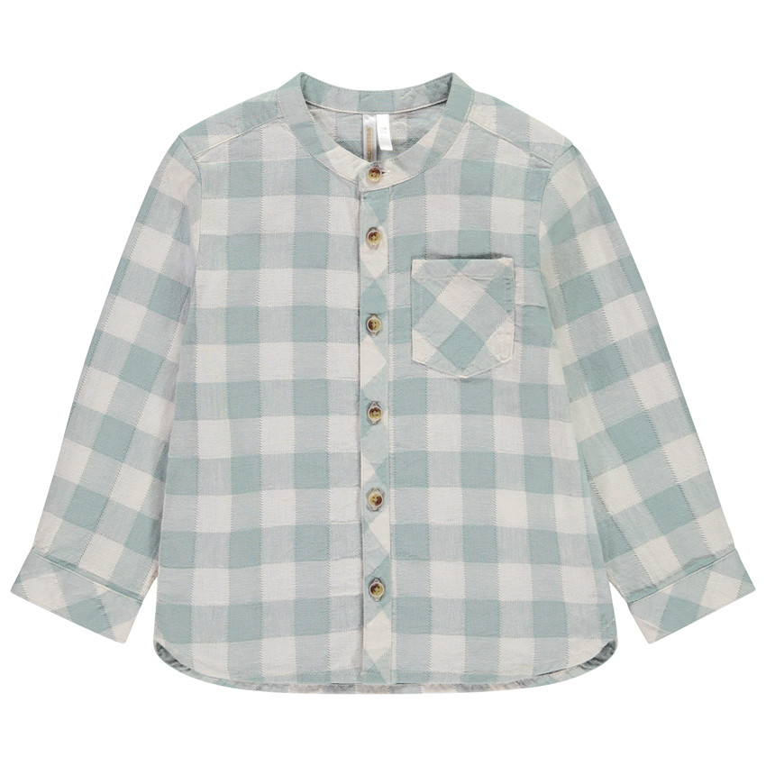 Camisa de manga larga a cuadros con cuello mao para bebé niño 