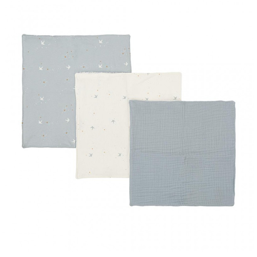 Pack 3 toallas baño bebé 30x30cm Spring azul grisáceo 