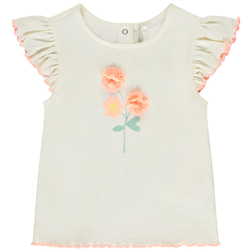 Camiseta de manga corta acanalada con flores 3D para niña  Additional Camiseta de manga corta acanalada con flores 3D para niña