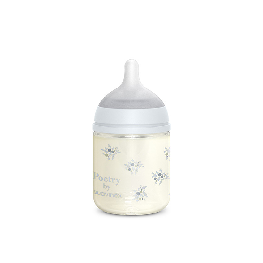 Biberón de vidrio con tetina fisiológica SX Pro S 120ml Poetry azul 