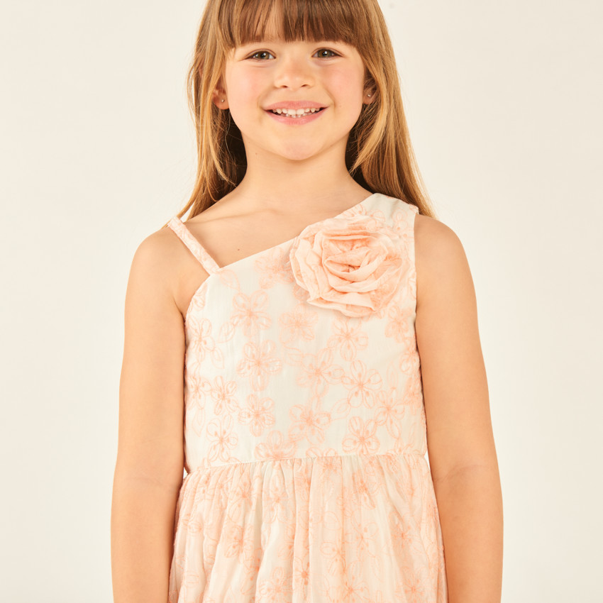 Ropa de tirantes asimétrica con flores bordadas para niña 