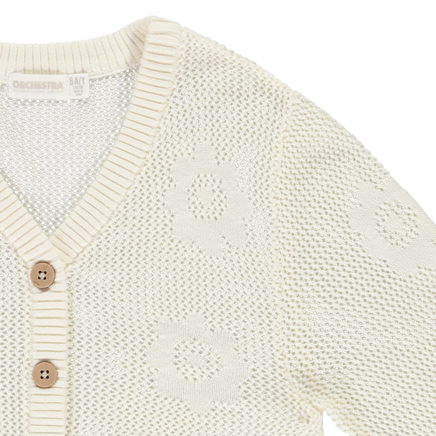 Gilet de punto calado con flores planas para niña 