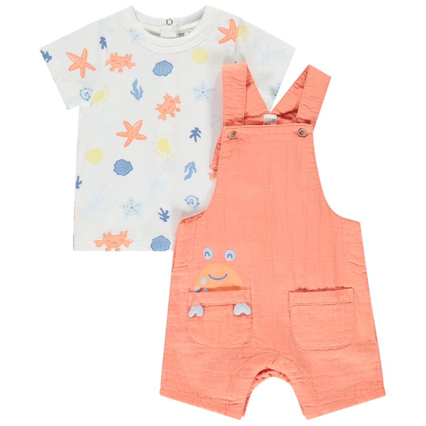 Ensemble salopette + t-shirt fantaisies crabe pour bébé garçon  