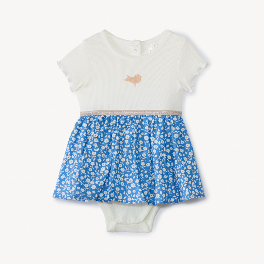 Vestido body de manga corta efecto 2 en 1 con estampado floral para bebé niña 