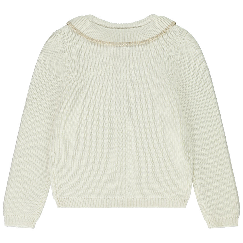 Chaleco con cuello de volante en punto perla liso para niña 