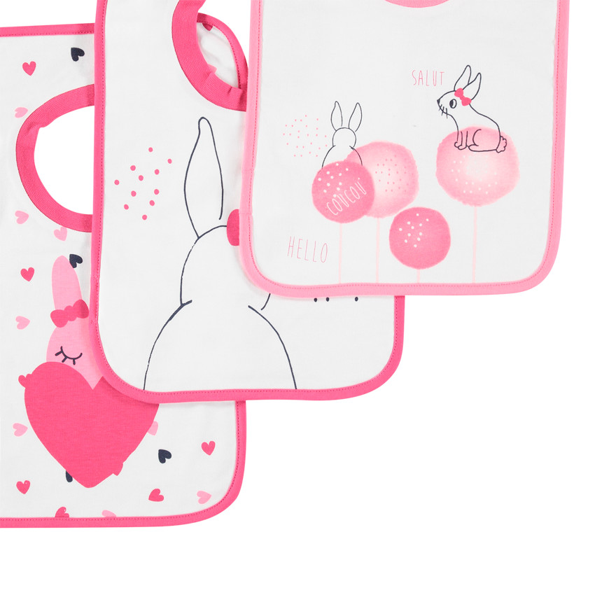 Lote de 3 baberos de algodón con estampado de conejito 