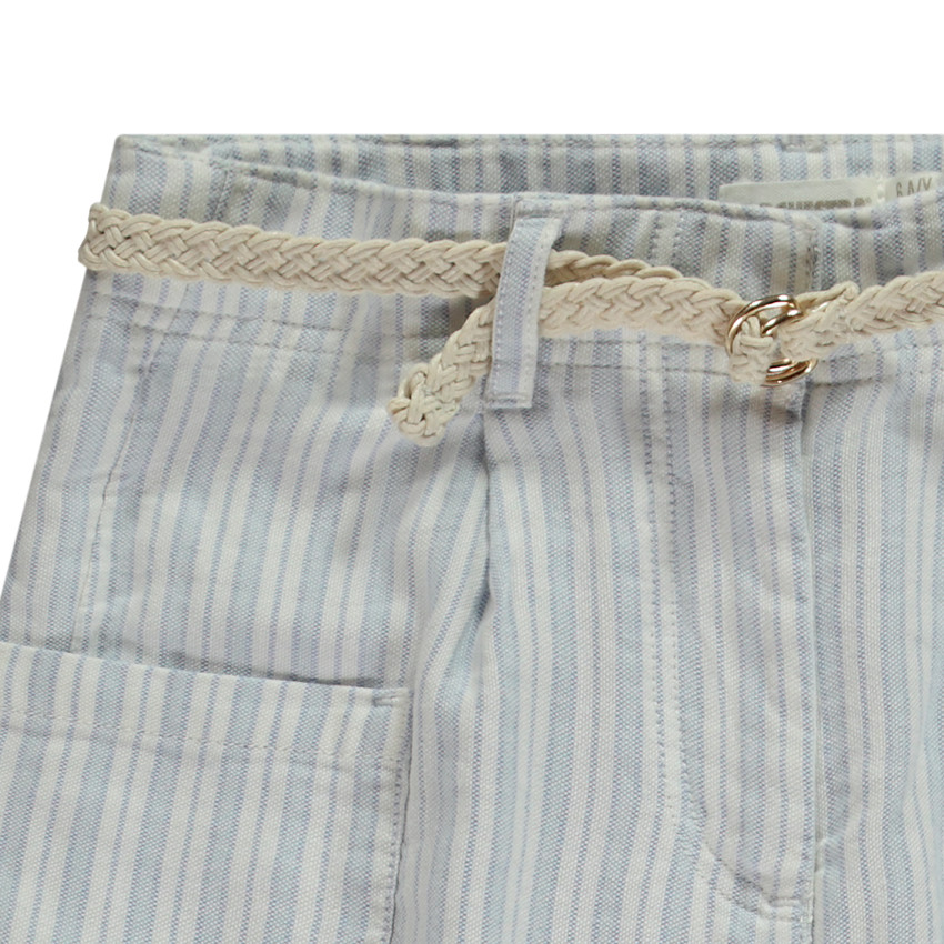 Pantalón rayado con bolsillos + cinturón trenzado para niña 