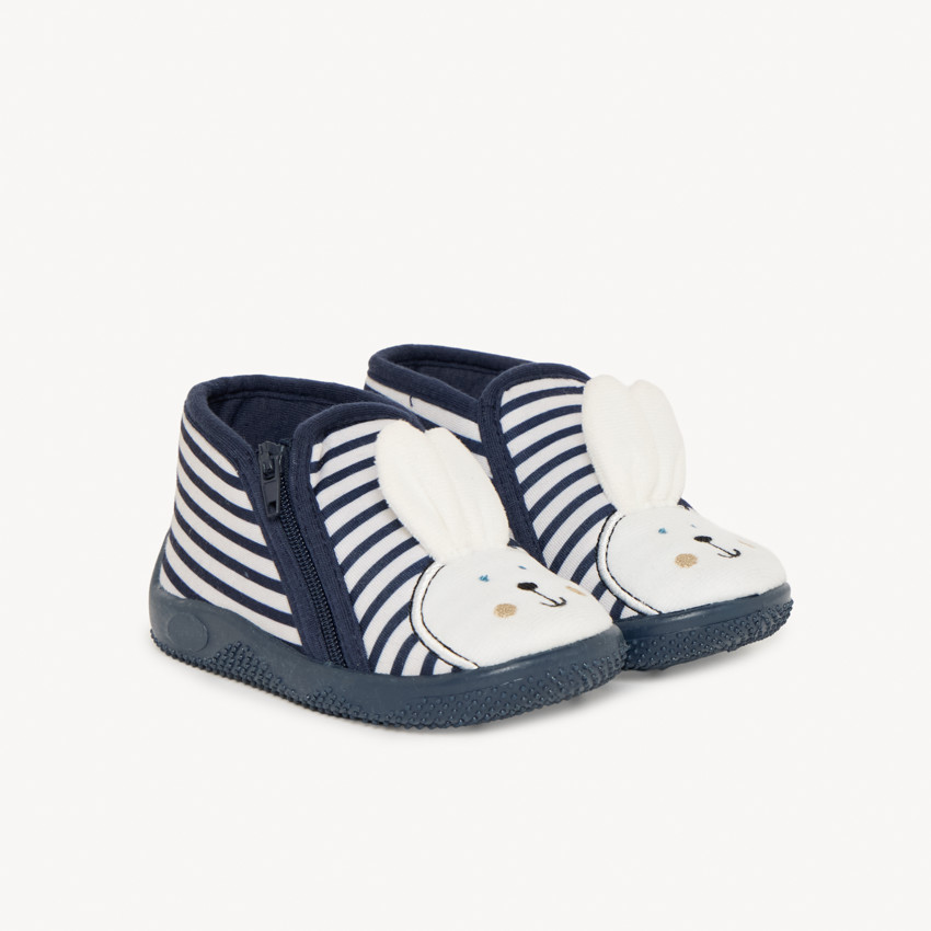 Pantuflas tipo botín con rayas y parche motivo conejo para bebé 