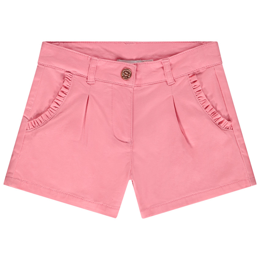 Short de sarga con bolsillos con volantes para niña 