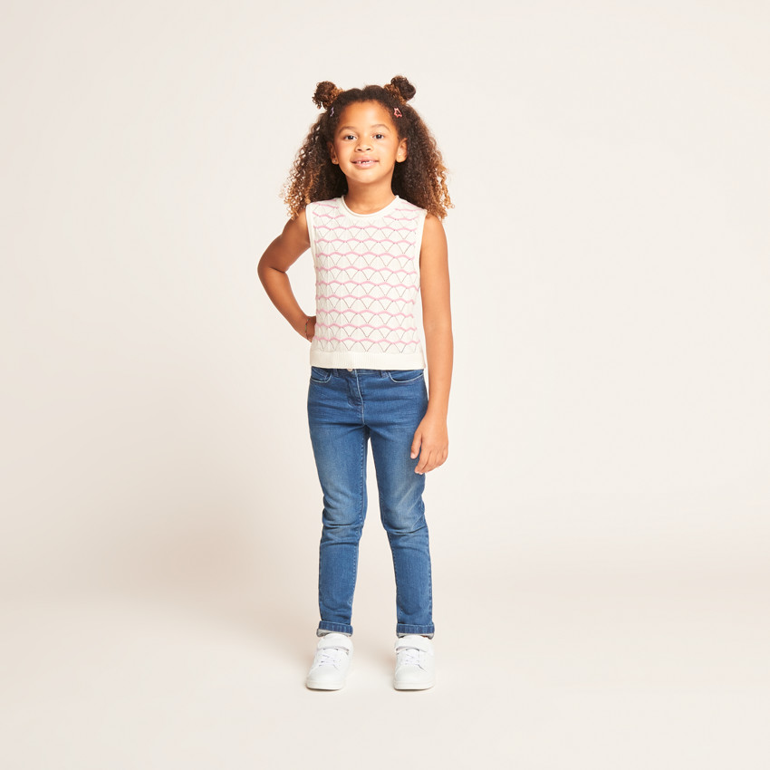 Conjunto de camiseta sin mangas + chaleco de punto calado para niña 