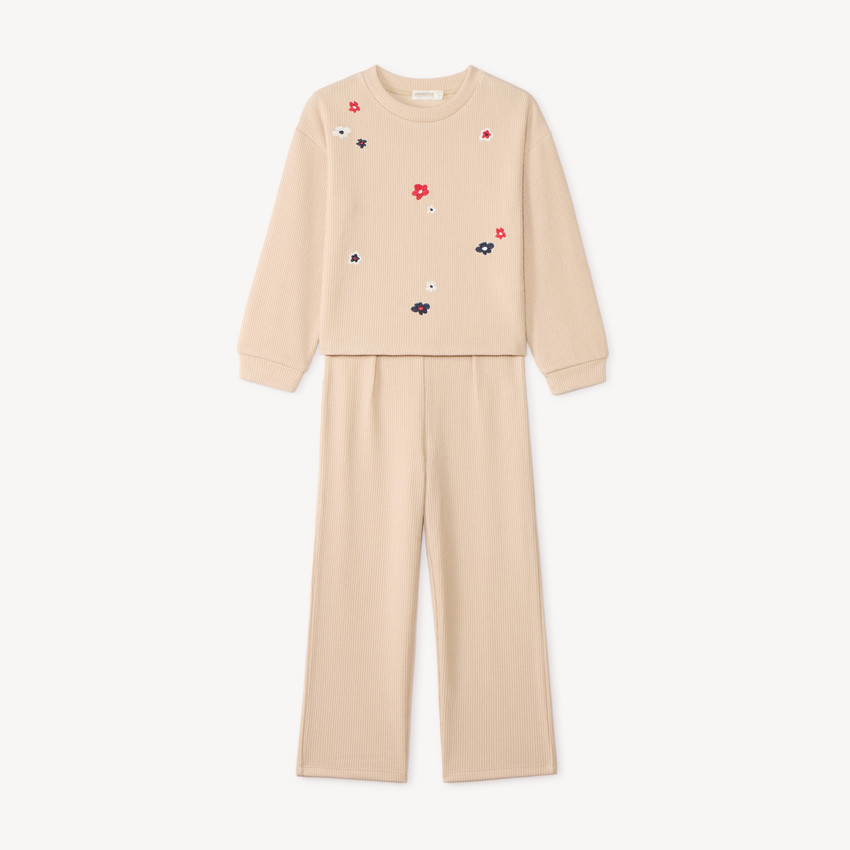 Conjunto de 2 piezas de pantalón de chándal y sudadera de canalé niña. 