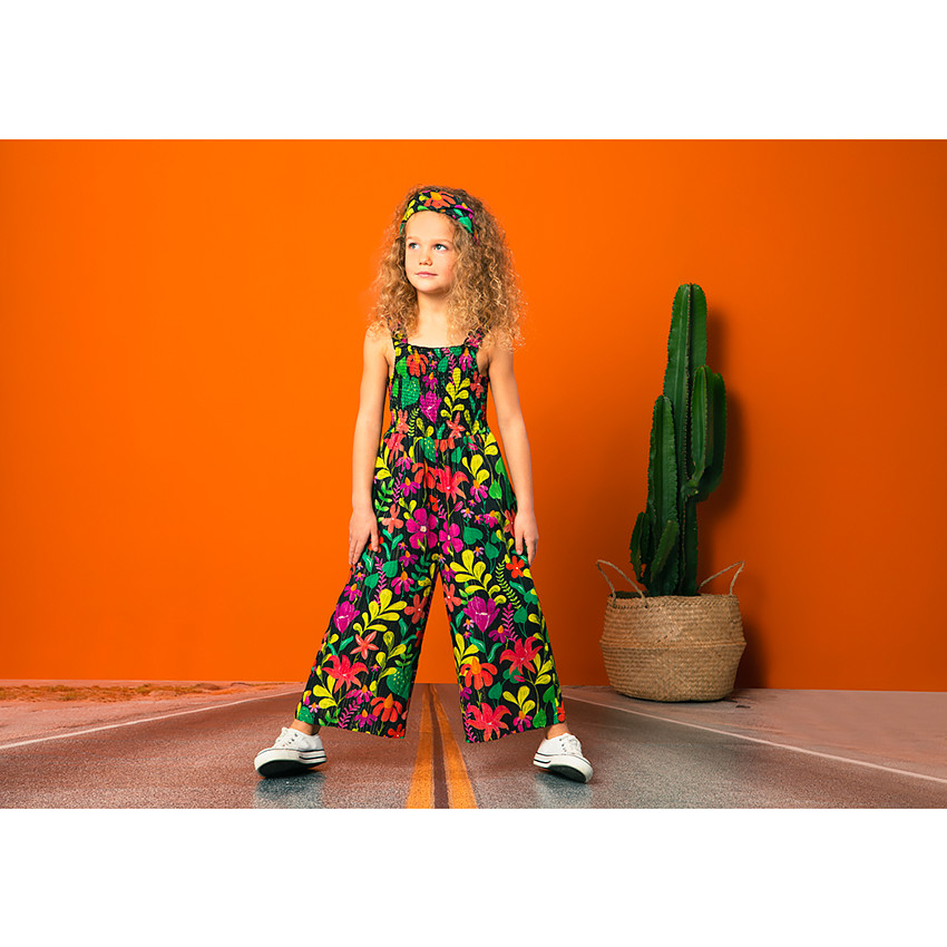 Pelele largo con tirantes y estampado floral para niña  Additional Pelele largo con tirantes y estampado floral para niña