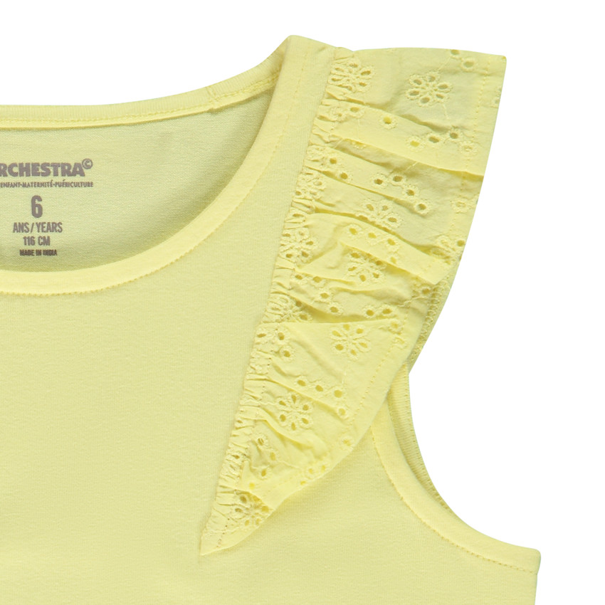 Camiseta sin mangas con volantes en bordado inglés para niña 