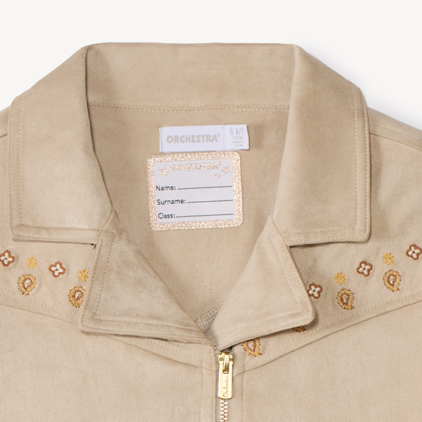 Perfecto de ante con bordados paisley para niña 