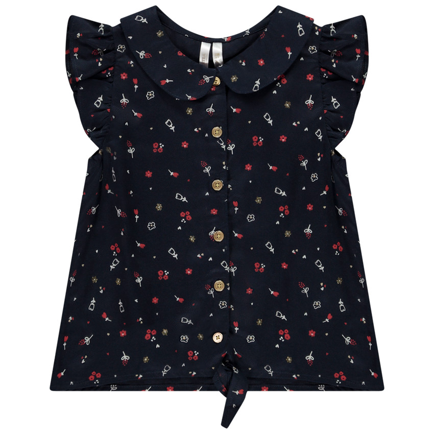 Túnica de manga corta con lazo y estampado de flores para niña bebé 