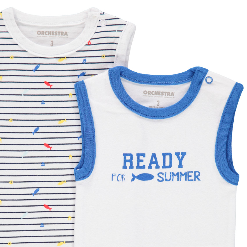 Pack de 5 bodies sin mangas de algodón orgánico con estampado de temática marina. 