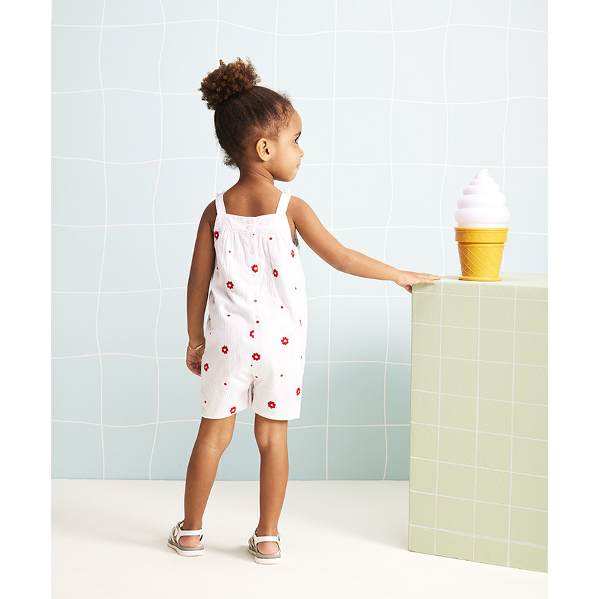 Combinaison corta bordada de flores efecto crêpe para bebé niña 