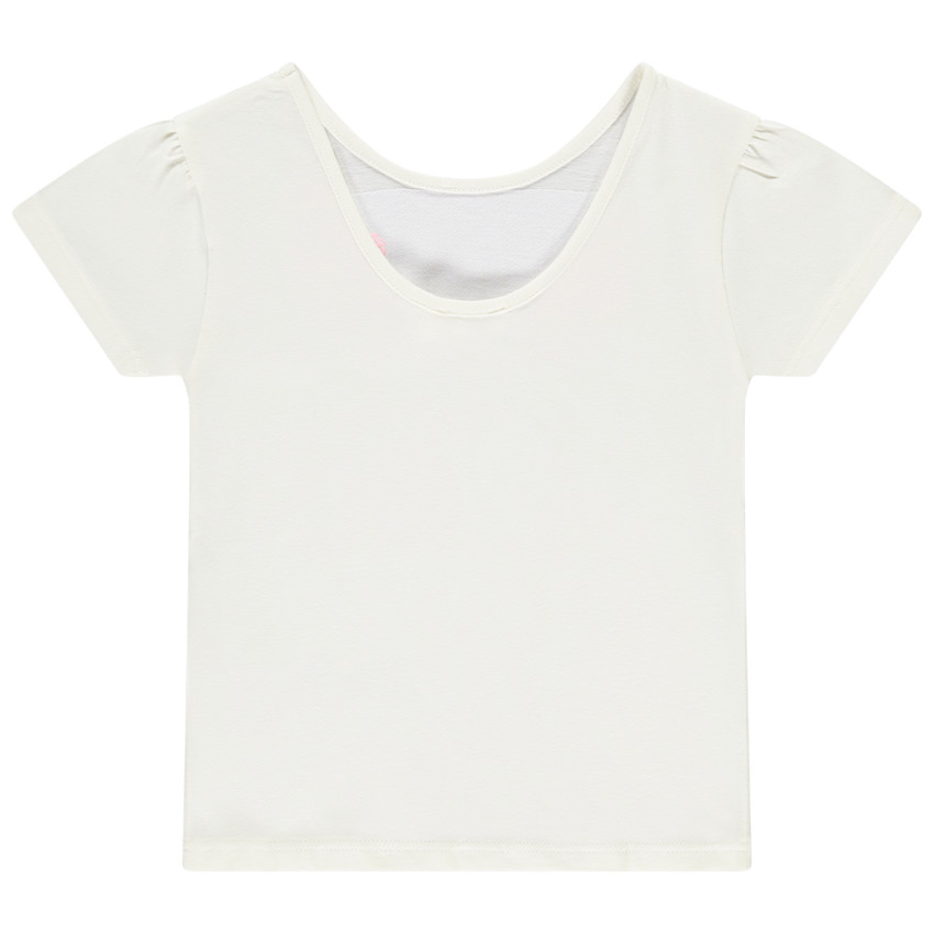 Camiseta de manga corta con lentejuelas y pétalos en relieve para niña 