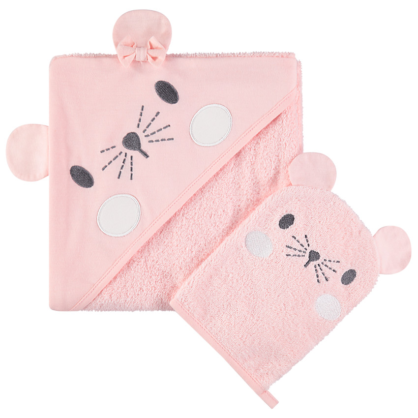 Conjunto de baño con capa con capucha y guante estampado ratoncito Main Conjunto de baño con capa con capucha y guante estampado ratoncito