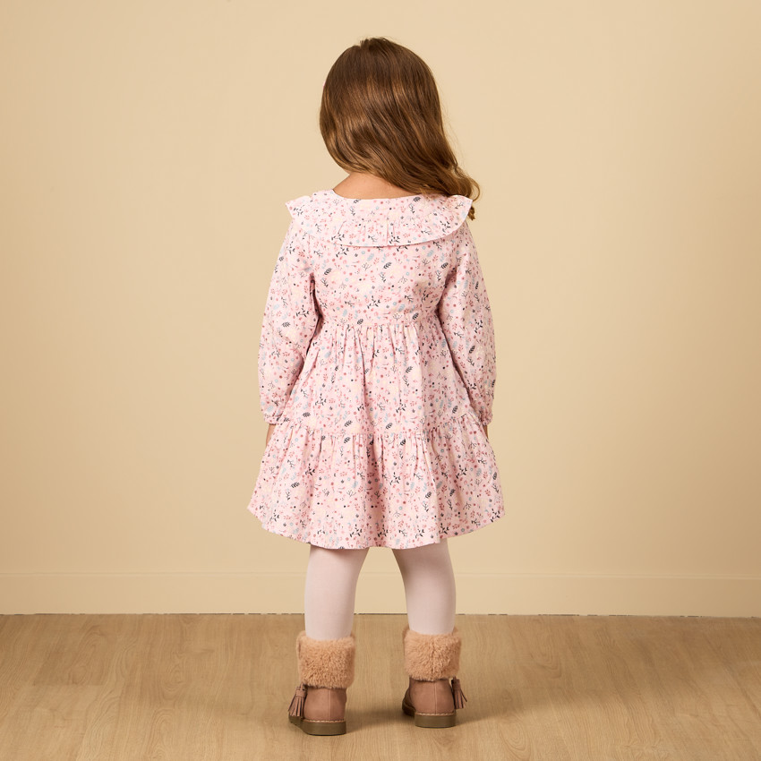 Vestido de bebé niña con mangas largas, volantes y estampado floral 