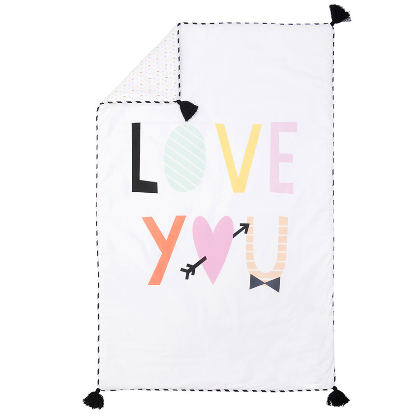 Edredón de popelina con mensaje estampado y borlas  Additional Edredón de popelina con mensaje estampado y borlas