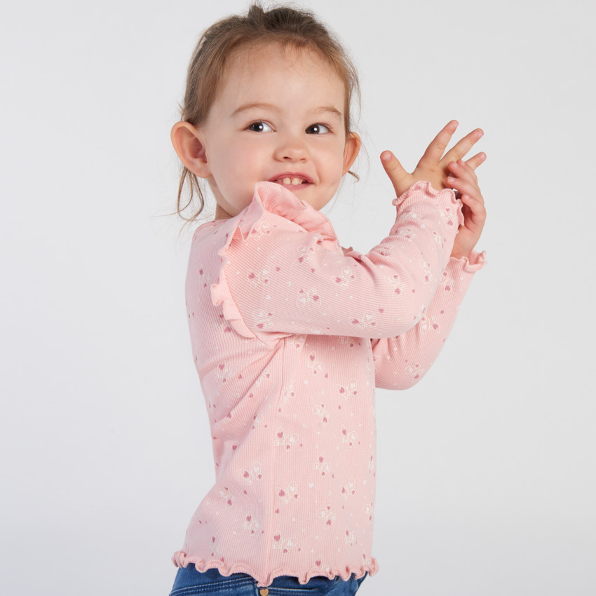 T-shirt manches longues à cœurs et volants pour bébé fille 