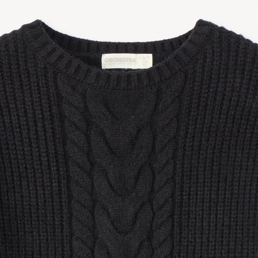 Pull oversize en tricot torsadé uni pour fille 
