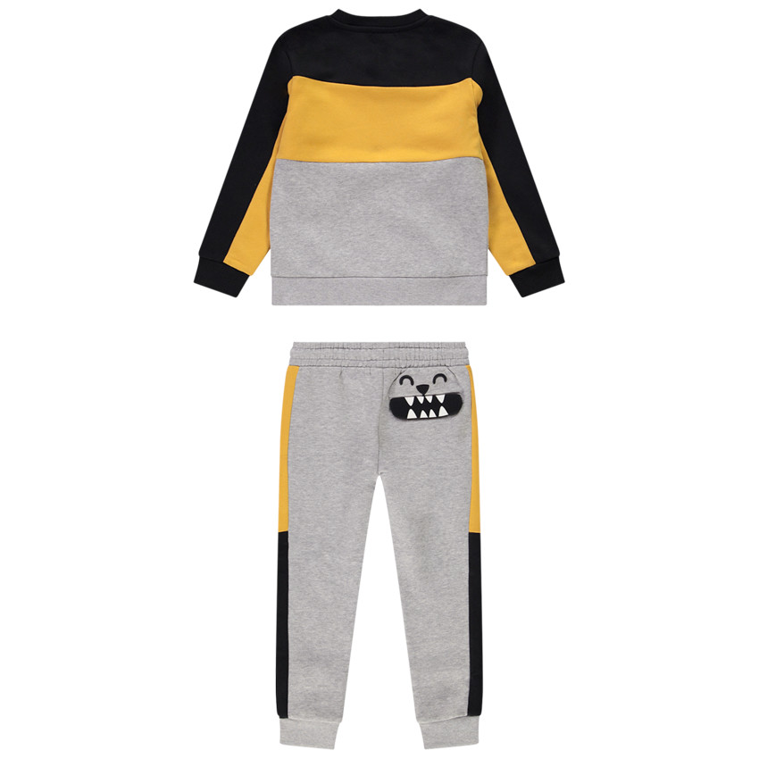Conjunto en lana con sudadera color block divertida + pantalón de chándal para niño 