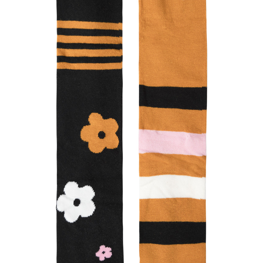 Pack de 2 leotardos grueso con flores y rayas de jacquard 