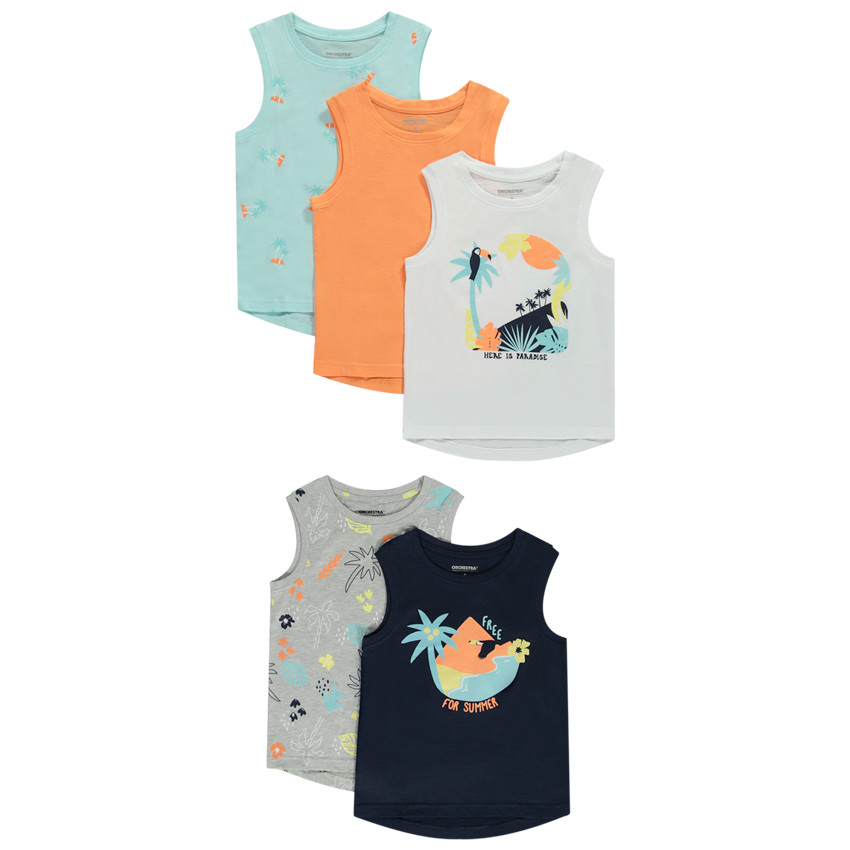 Pack de 5 débardeurs fantásticos con motivos exóticos para niño 