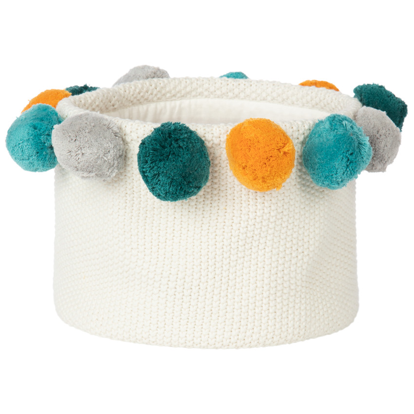 Cesta de almacenamiento de punto con pompones 